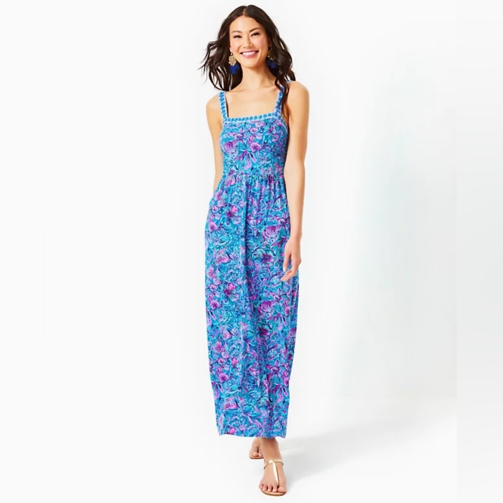 Lilly Pulitzer Mirasol Maxi Dress Size L Breakwater Blue Shells N Bells